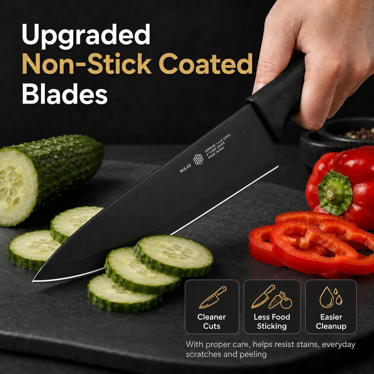 15-Piece Kitchen Knife Set with Block and Built-In Sharpener, Cream | High-carbon stainless steel blades, nonstick coating, ergonomic handles and dishwasher-safe care
