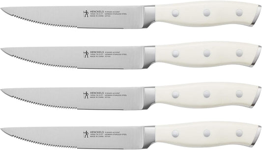 Forged Accent Razor-Sharp Steak Knife Set of 4, White, German Engineered Knife Informed by over 100 Years of Mastery