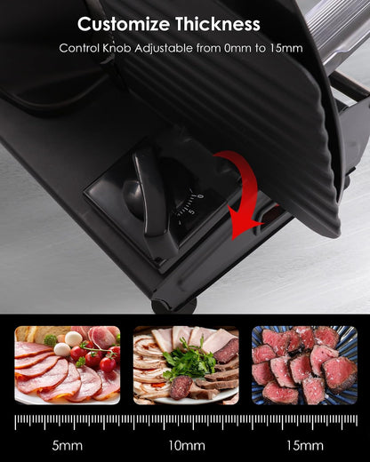 7.5" Electric Meat Slicer, with Stainless Steel Blade, Adjustable Thickness Food Slicer Machine for Home Use, Cuts Meat, Ham, Hard Cheese and Deli (Black)