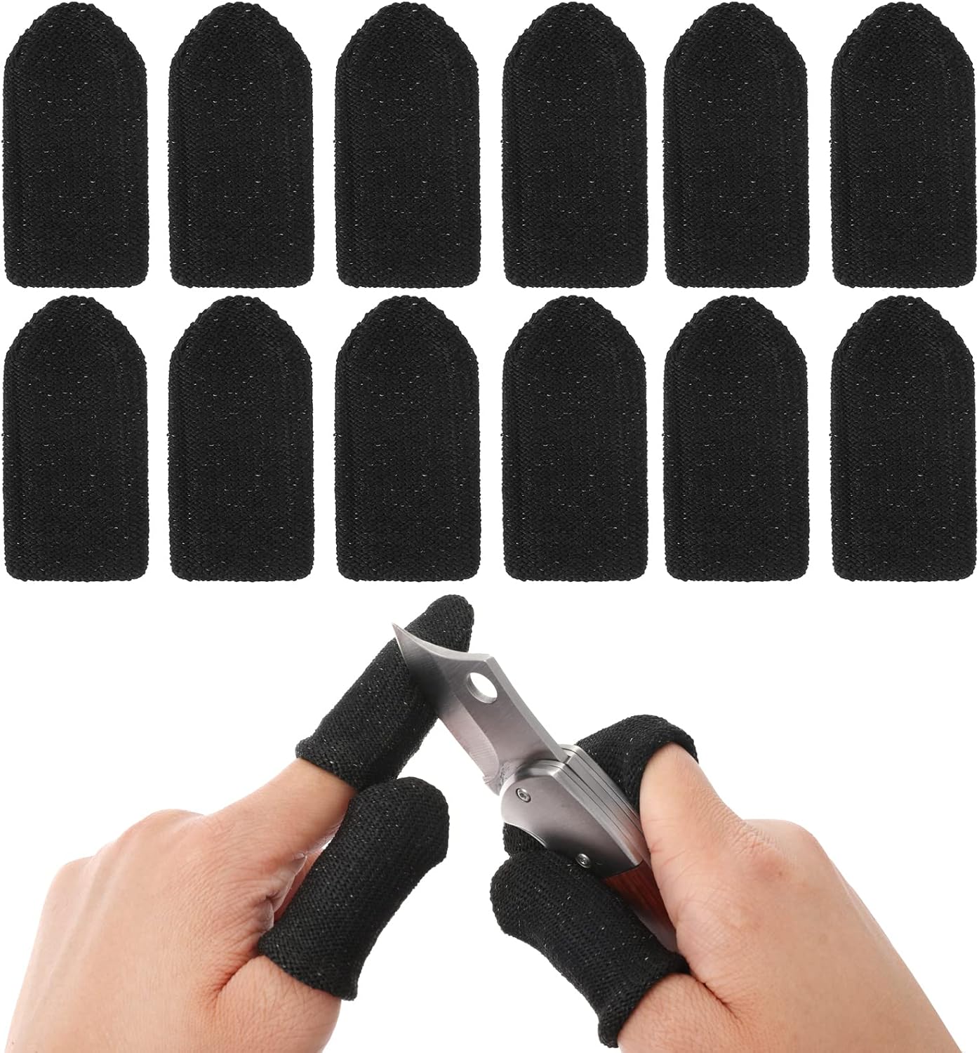 12 PCS Finger Cots Cut Resistant Protector, Finger Covers for Cuts Reusable Gloves Life Extender Anti-Slip Cut Resistant Finger Protectors for Kitchen Work Sculpture Supplies (Black)