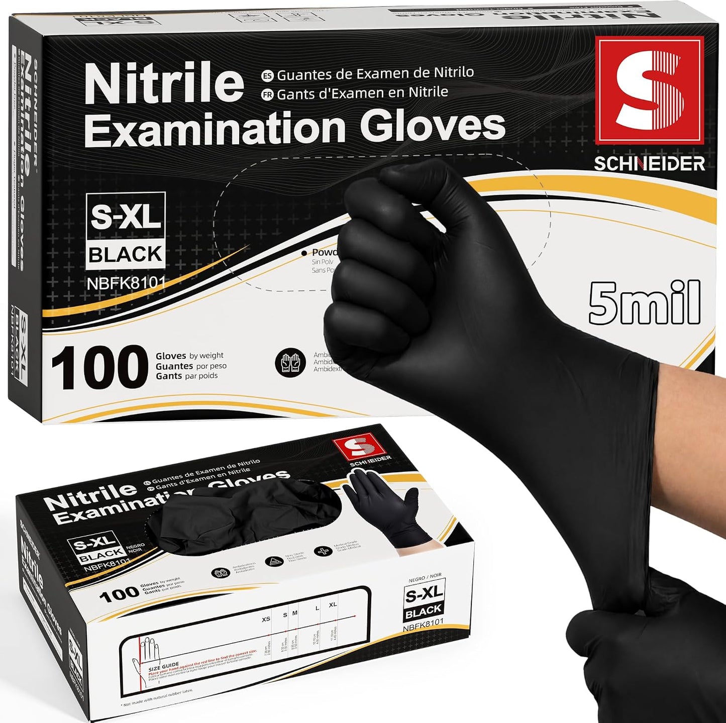 Medical Black Nitrile Exam Gloves, 5 Mil Latex-Free & Powder-Free Disposable Gloves for Cooking