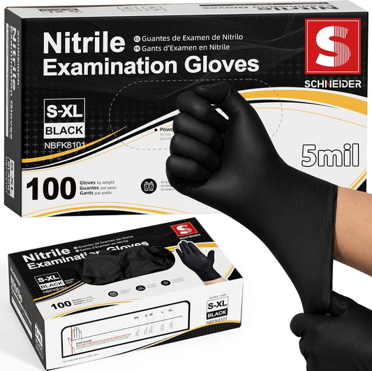 Medical Black Nitrile Exam Gloves, 5 Mil Latex-Free & Powder-Free Disposable Gloves for Cooking