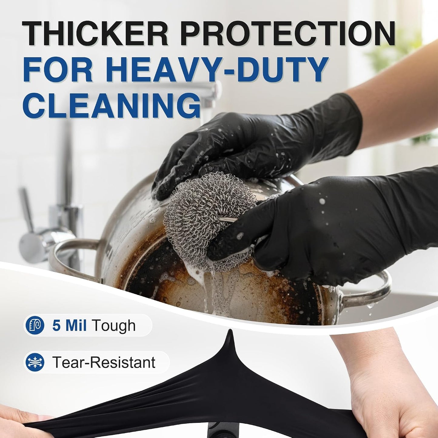 Medical Black Nitrile Exam Gloves, 5 Mil Latex-Free & Powder-Free Disposable Gloves for Cooking