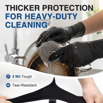 Medical Black Nitrile Exam Gloves, 5 Mil Latex-Free & Powder-Free Disposable Gloves for Cooking