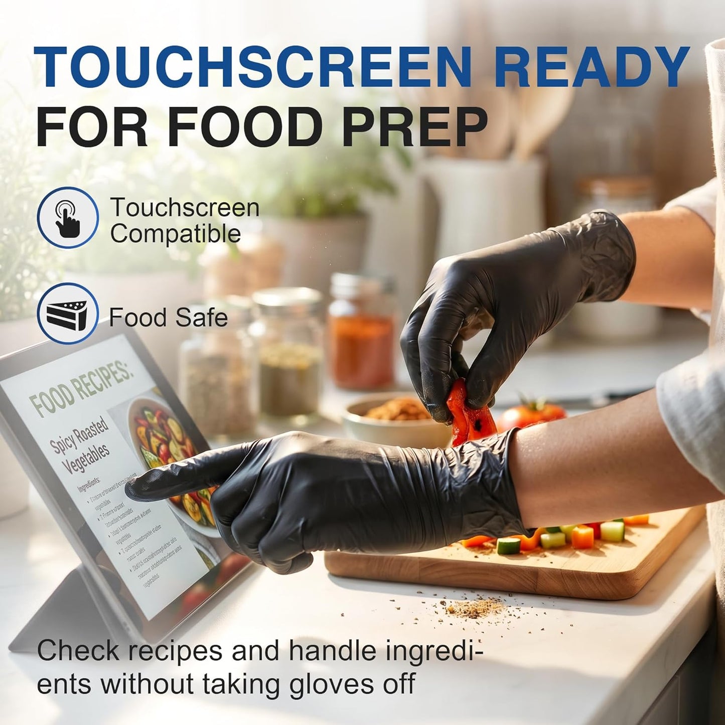 Medical Black Nitrile Exam Gloves, 5 Mil Latex-Free & Powder-Free Disposable Gloves for Cooking