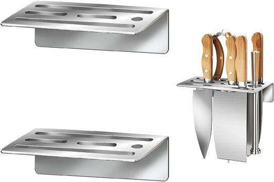 2-Pack Stainless Steel Knife Holder - Wall-Mounted, No-Drill Installation, Heavy-Duty and Secure