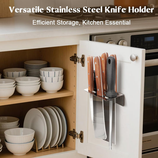 2-Pack Stainless Steel Knife Holder - Wall-Mounted, No-Drill Installation, Heavy-Duty and Secure