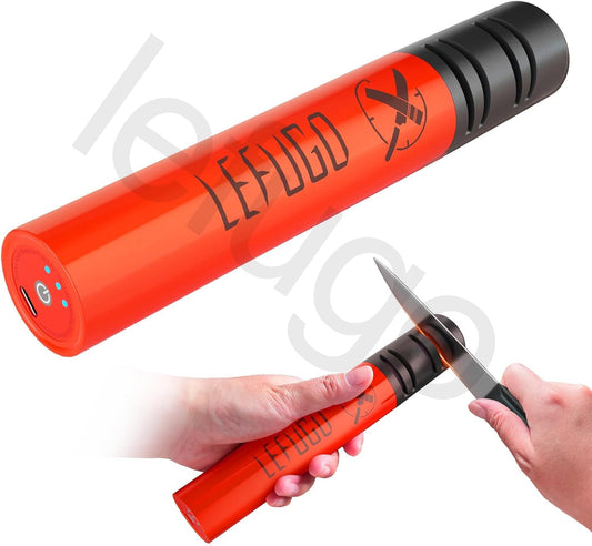 Cordless Electric Knife Sharpener, Portable Rechargeable Electric Knife Sharpener for Home Kitchen, 3-Speed 7000RPM Handheld Tool for Straight Blades (Orange)