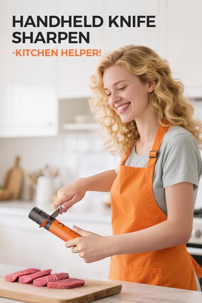 Cordless Electric Knife Sharpener, Portable Rechargeable Electric Knife Sharpener for Home Kitchen, 3-Speed 7000RPM Handheld Tool for Straight Blades (Orange)