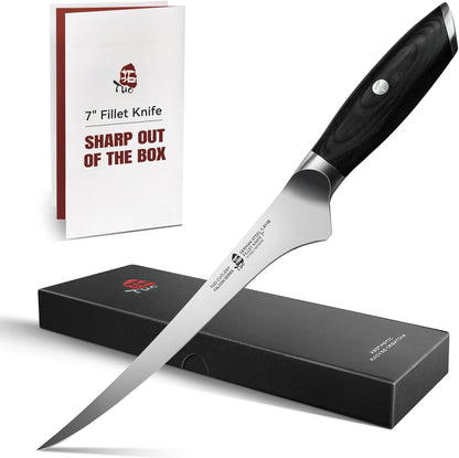 Fillet Knife, 7 Inch Professional Fish Boning Knife for Trimming Meat & Poultry, Flexible Blade, High Carbon German Steel, Riveted Handle - Falcon Series