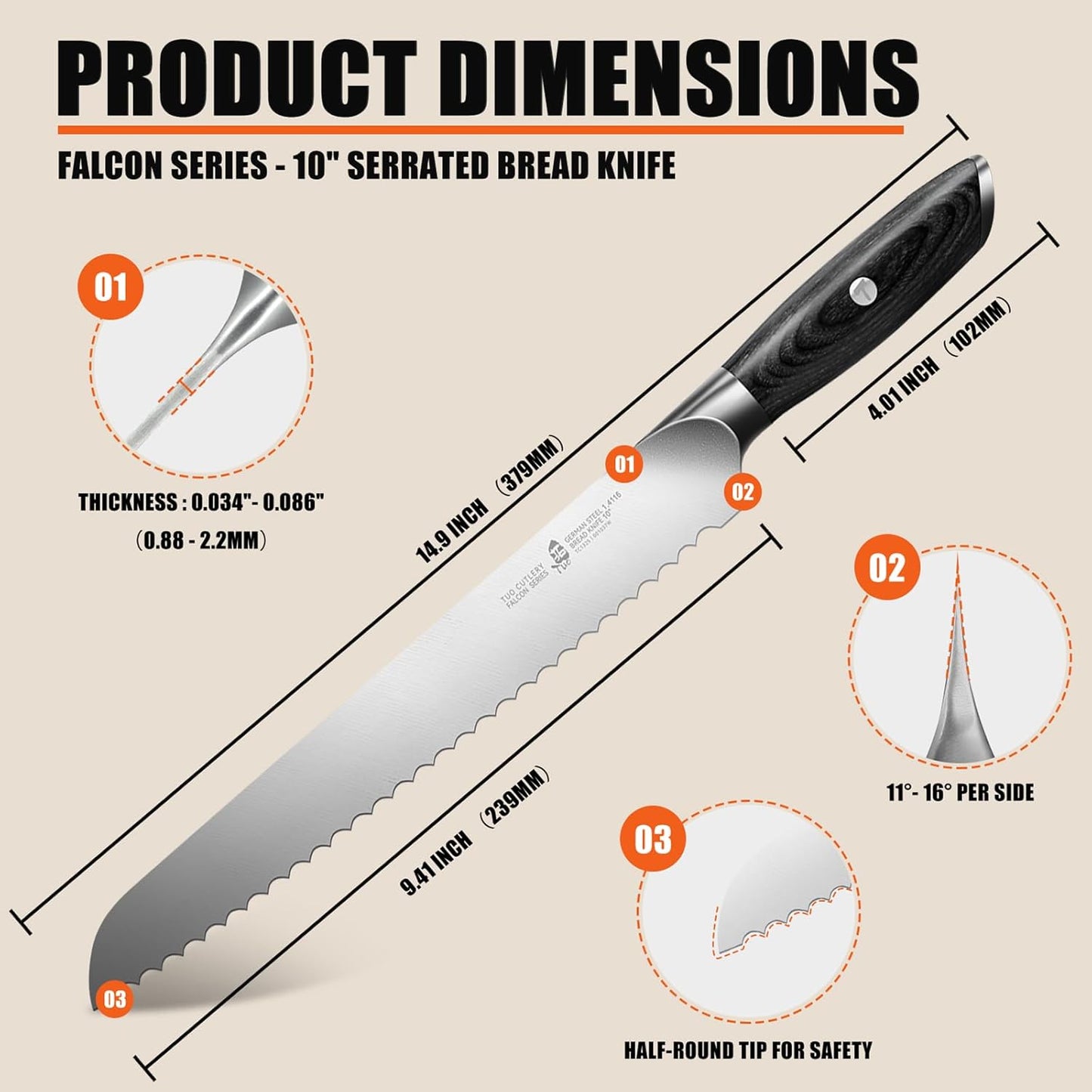 Fillet Knife, 7 Inch Professional Fish Boning Knife for Trimming Meat & Poultry, Flexible Blade, High Carbon German Steel, Riveted Handle - Falcon Series