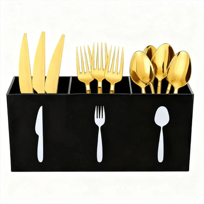 Acrylic Cutlery Storage Organizer Bin Silverware Caddy Countertop Knife Spoon and Fork organizer Kitchen 3 Section Tableware Storage Box for Cabinet Indoor Home Flatware Dining Room