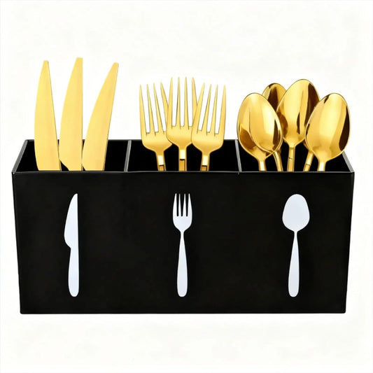 Acrylic Cutlery Storage Organizer Bin Silverware Caddy Countertop Knife Spoon and Fork organizer Kitchen 3 Section Tableware Storage Box for Cabinet Indoor Home Flatware Dining Room