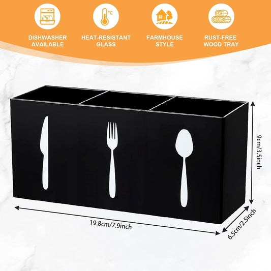 Acrylic Cutlery Storage Organizer Bin Silverware Caddy Countertop Knife Spoon and Fork organizer Kitchen 3 Section Tableware Storage Box for Cabinet Indoor Home Flatware Dining Room