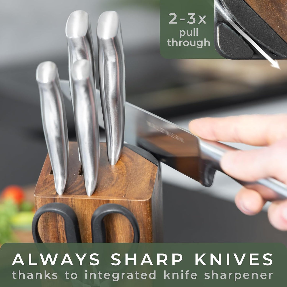 Knife Set - 7pcs Kitchen Knife Set with Block and Integrated Sharpener - Kitchen Knife Set - Knife Block Set - Kitchen Knifes - Knives Set for Kitchen - Knife Block - Knife Set with Block