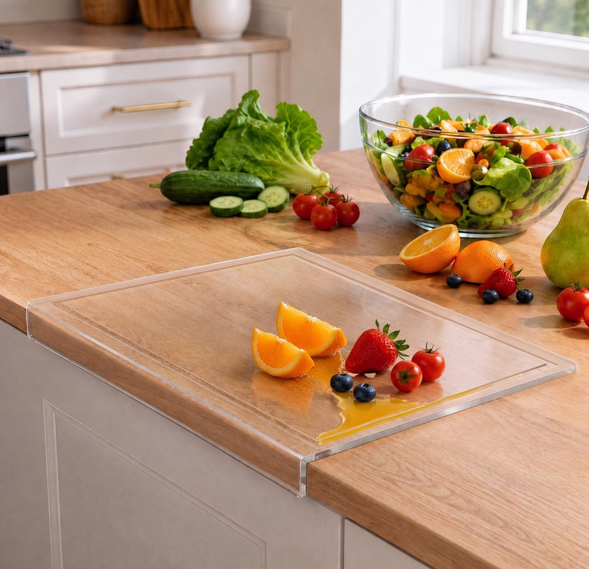 Clear Acrylic Cutting Board with Counter Lip 17.5"x13.4"
