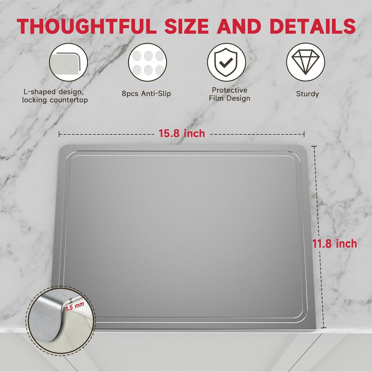 Clear Acrylic Cutting Board with Counter Lip 17.5"x13.4"