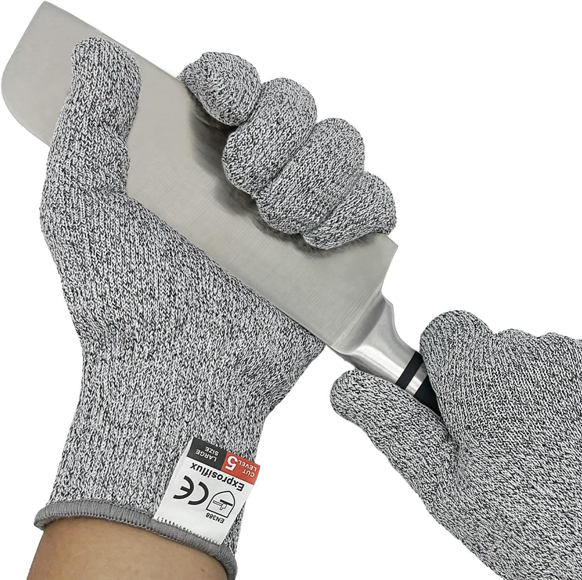 2-Pair Food Safe Cut Resistant Work Gloves Level 5, Gray, M | HPPE Cut Proof Gloves. Machine Washable, Prevents Cardboard Cuts. With Loops for Kitchen, Wood Work & Box Sealing