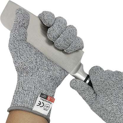 2-Pair Food Safe Cut Resistant Work Gloves Level 5, Gray, M | HPPE Cut Proof Gloves. Machine Washable, Prevents Cardboard Cuts. With Loops for Kitchen, Wood Work & Box Sealing