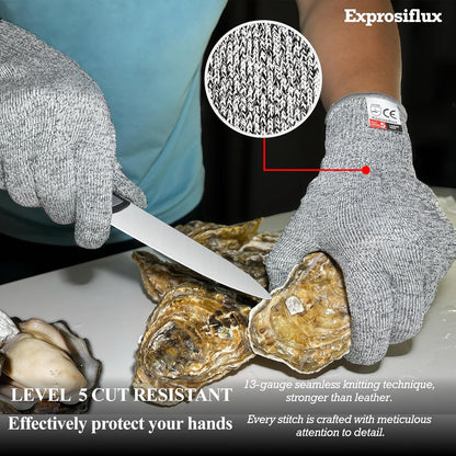 2-Pair Food Safe Cut Resistant Work Gloves Level 5, Gray, M | HPPE Cut Proof Gloves. Machine Washable, Prevents Cardboard Cuts. With Loops for Kitchen, Wood Work & Box Sealing