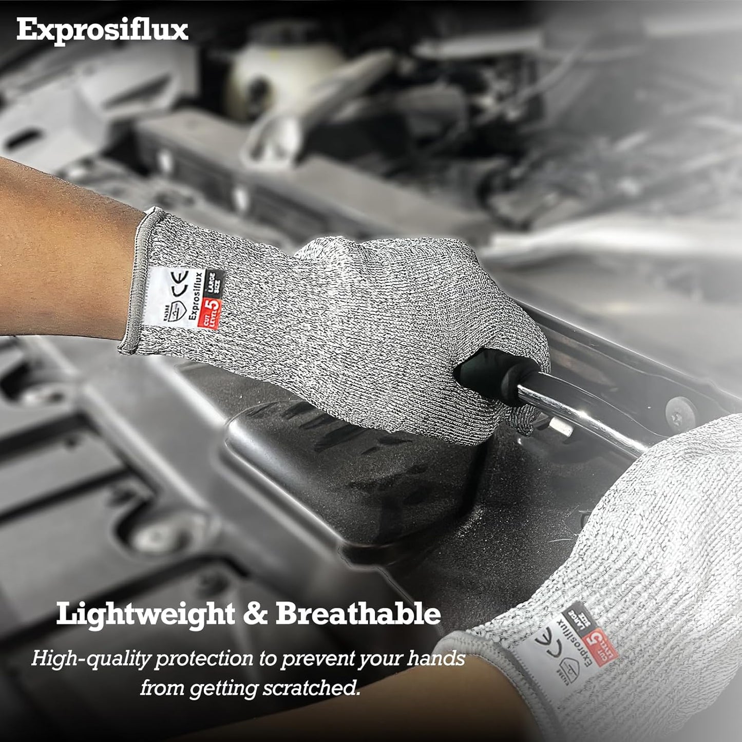 2-Pair Food Safe Cut Resistant Work Gloves Level 5, Gray, M | HPPE Cut Proof Gloves. Machine Washable, Prevents Cardboard Cuts. With Loops for Kitchen, Wood Work & Box Sealing