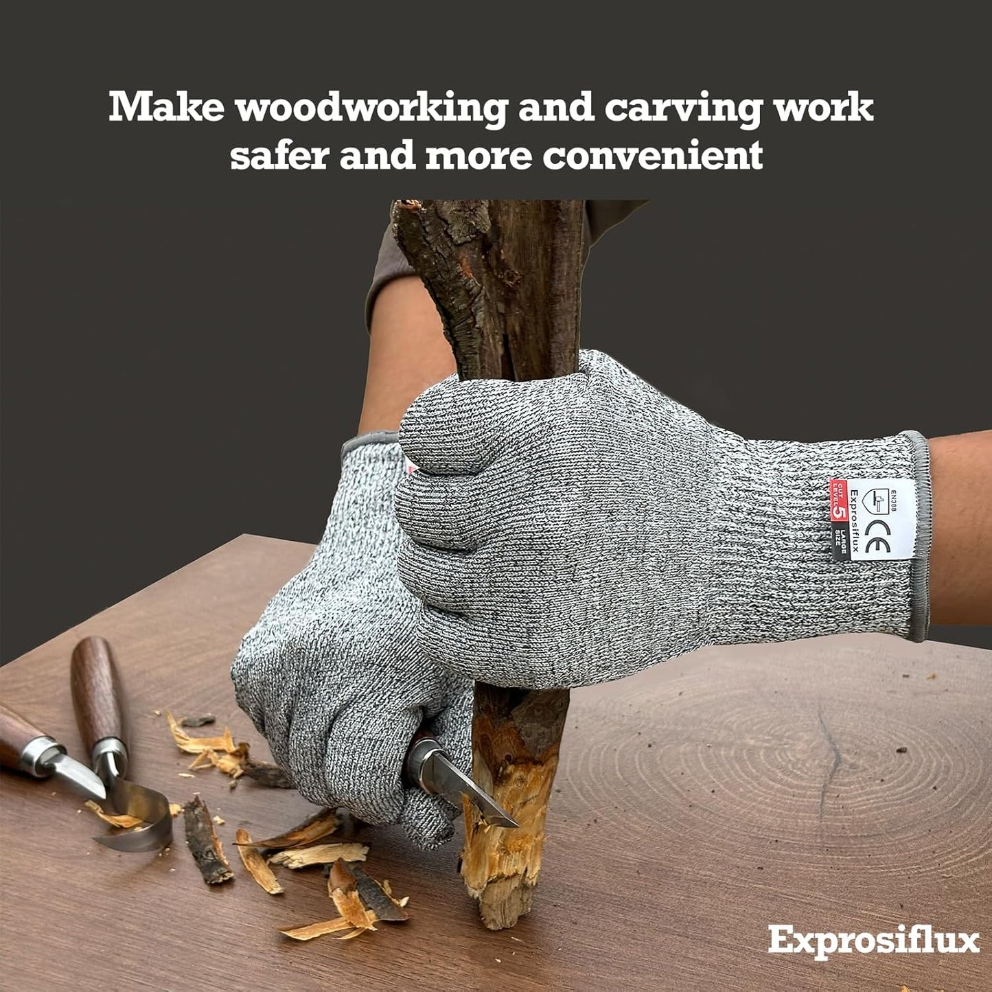 2-Pair Food Safe Cut Resistant Work Gloves Level 5, Gray, M | HPPE Cut Proof Gloves. Machine Washable, Prevents Cardboard Cuts. With Loops for Kitchen, Wood Work & Box Sealing