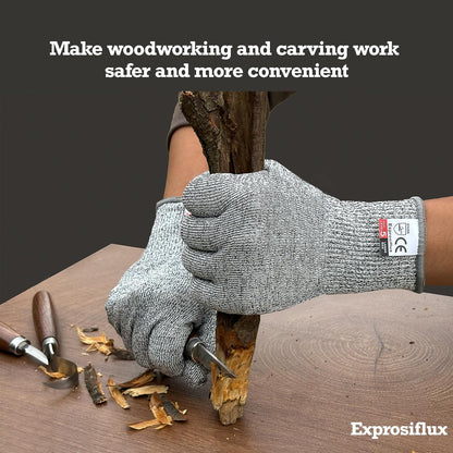 2-Pair Food Safe Cut Resistant Work Gloves Level 5, Gray, M | HPPE Cut Proof Gloves. Machine Washable, Prevents Cardboard Cuts. With Loops for Kitchen, Wood Work & Box Sealing