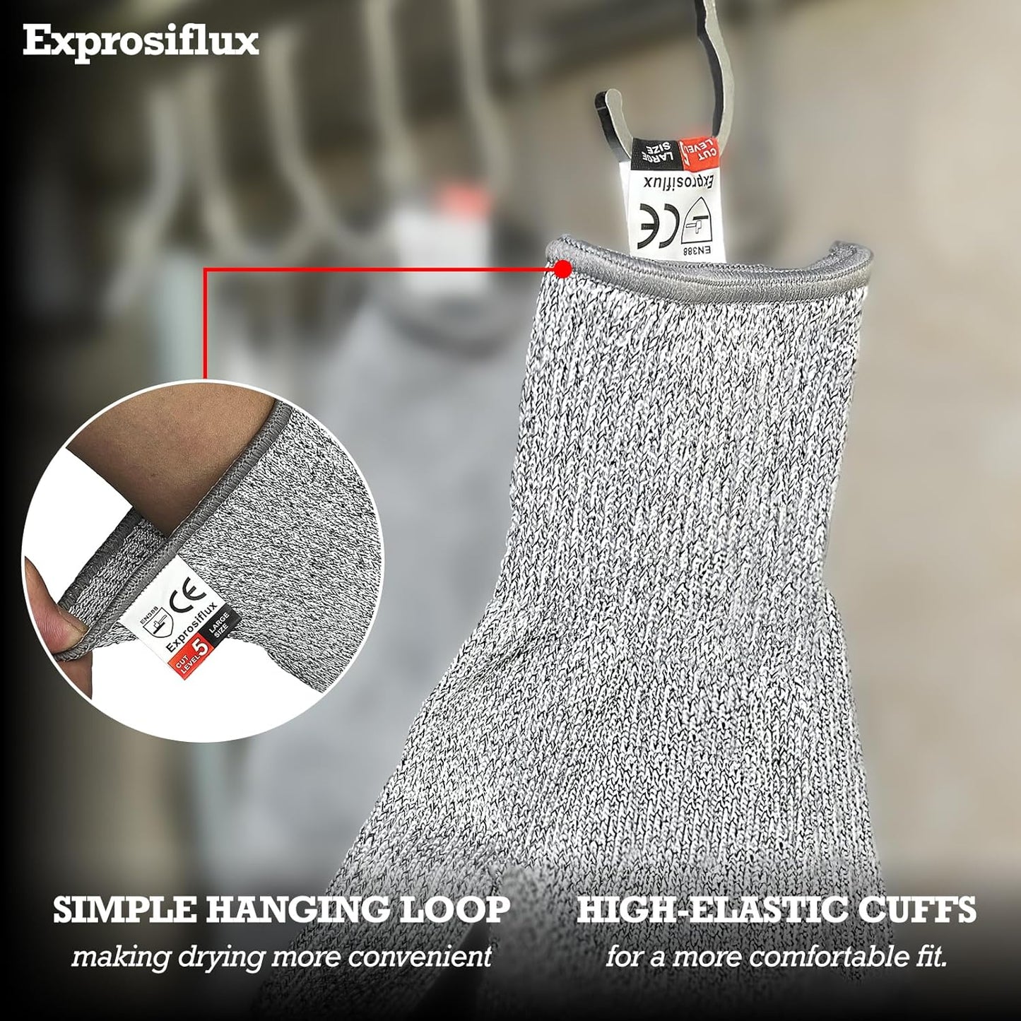 2-Pair Food Safe Cut Resistant Work Gloves Level 5, Gray, M | HPPE Cut Proof Gloves. Machine Washable, Prevents Cardboard Cuts. With Loops for Kitchen, Wood Work & Box Sealing