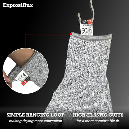 2-Pair Food Safe Cut Resistant Work Gloves Level 5, Gray, M | HPPE Cut Proof Gloves. Machine Washable, Prevents Cardboard Cuts. With Loops for Kitchen, Wood Work & Box Sealing