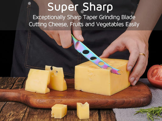 Cheese Knife, Serrated Tomato Knife 5 Inch Sharp High Carbon Stainless Steel Blade for Cutting All Cheese Types - Rainbow