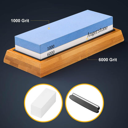 Premium Knife Sharpening Stone–Whetstone 1000/6000 Grit, Whetstone Knife Sharpener with NonSlip Base, Best Wet Stone Sharpening Kit, Angle Guide