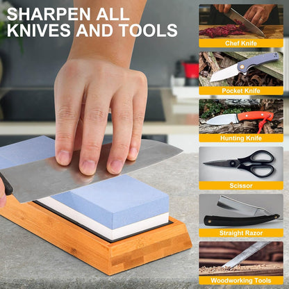Premium Knife Sharpening Stone–Whetstone 1000/6000 Grit, Whetstone Knife Sharpener with NonSlip Base, Best Wet Stone Sharpening Kit, Angle Guide