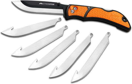 3.5" RazorLite EDC Knife. Pocket Knife with Replaceable Blades and Clip. The Perfect Hunting Blade for Skinning Deer. Blaze Orange with 6 Blades