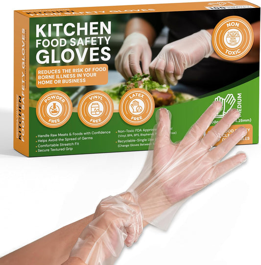 Disposable Gloves for Food Prep - Super Poly Kitchen Grade Food Safe Gloves - Perfect for Cooking and Serving