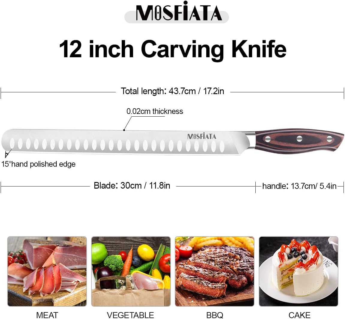 8" Carving Knife & 7" Fork Set - Premium Meat Cutting Knife, German High Carbon Stainless Steel EN.4116 BBQ Knives for Slicing Meats, Fruits & Vegetables