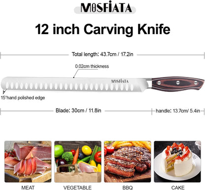 8" Carving Knife & 7" Fork Set - Premium Meat Cutting Knife, German High Carbon Stainless Steel EN.4116 BBQ Knives for Slicing Meats, Fruits & Vegetables