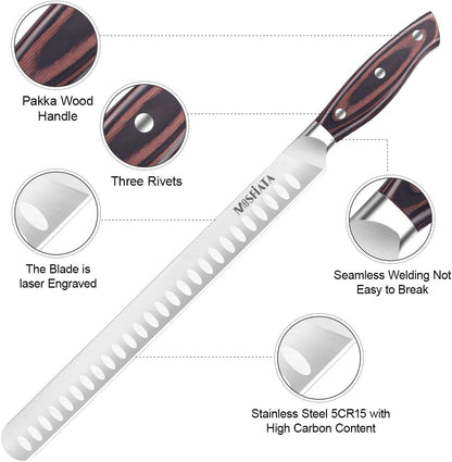8" Carving Knife & 7" Fork Set - Premium Meat Cutting Knife, German High Carbon Stainless Steel EN.4116 BBQ Knives for Slicing Meats, Fruits & Vegetables