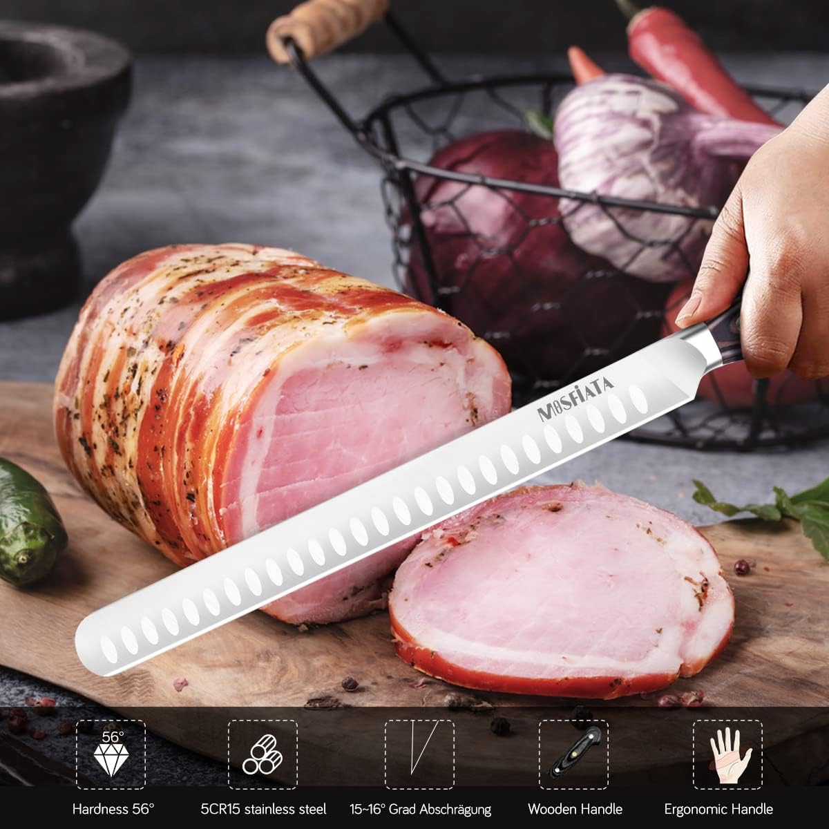 8" Carving Knife & 7" Fork Set - Premium Meat Cutting Knife, German High Carbon Stainless Steel EN.4116 BBQ Knives for Slicing Meats, Fruits & Vegetables