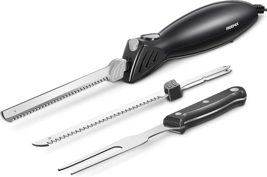 Electric Knife, Z3042 Electric Knife Set | for Carving Meats, Poultry, Bread, Crafting Foam & More, 2 Blades for Meats & Bread, Fork Included (Black)