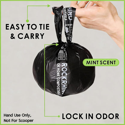 Ultra Thick Dog Poop Bags, Multi-Layer Bottom, Opaque Odor-Proof | Easy Open Tie Handles | Certified Compostable Plastic Free | 210 Heavy Duty Bags, Mint Scent, Fits Holder, No Scooper Needed