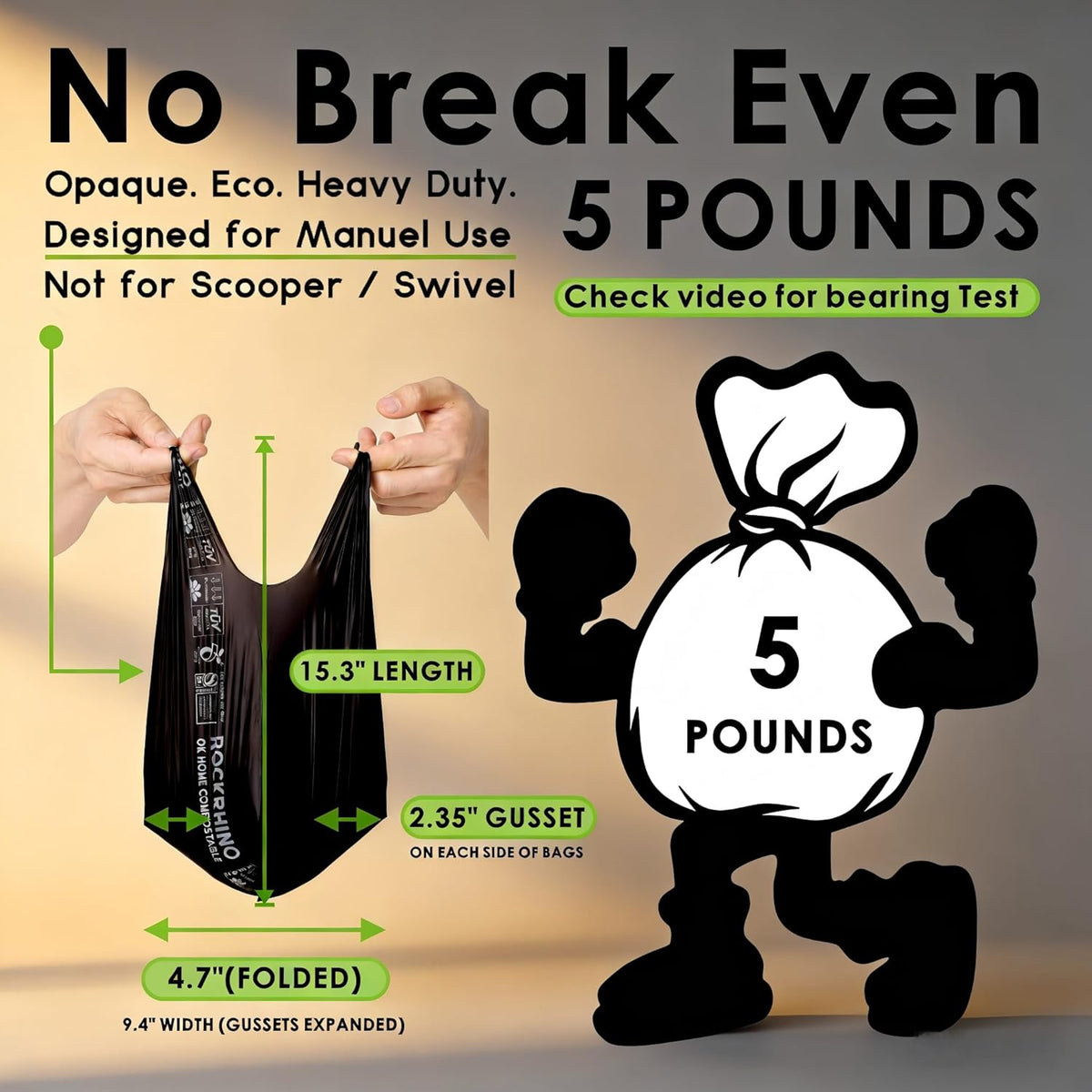 Ultra Thick Dog Poop Bags, Multi-Layer Bottom, Opaque Odor-Proof | Easy Open Tie Handles | Certified Compostable Plastic Free | 210 Heavy Duty Bags, Mint Scent, Fits Holder, No Scooper Needed
