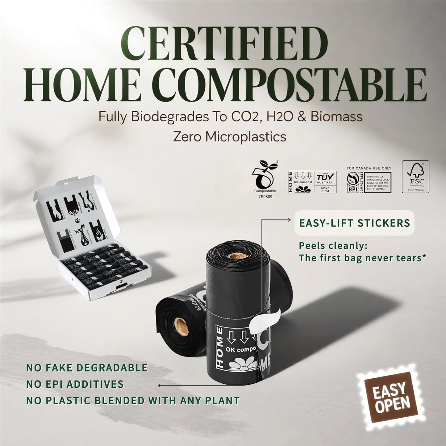 Ultra Thick Dog Poop Bags, Multi-Layer Bottom, Opaque Odor-Proof | Easy Open Tie Handles | Certified Compostable Plastic Free | 210 Heavy Duty Bags, Mint Scent, Fits Holder, No Scooper Needed