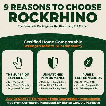 Ultra Thick Dog Poop Bags, Multi-Layer Bottom, Opaque Odor-Proof | Easy Open Tie Handles | Certified Compostable Plastic Free | 210 Heavy Duty Bags, Mint Scent, Fits Holder, No Scooper Needed