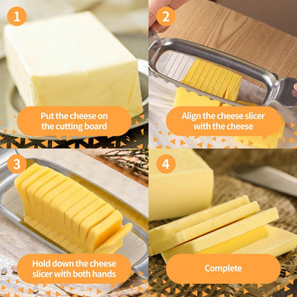 Butter & Cheese Slice Cutter Stainless Steel Multipurpose Butter and Cheese Cutter Slicer with Ergonomic handle Portable Grip for block cheese, Fruit Baking