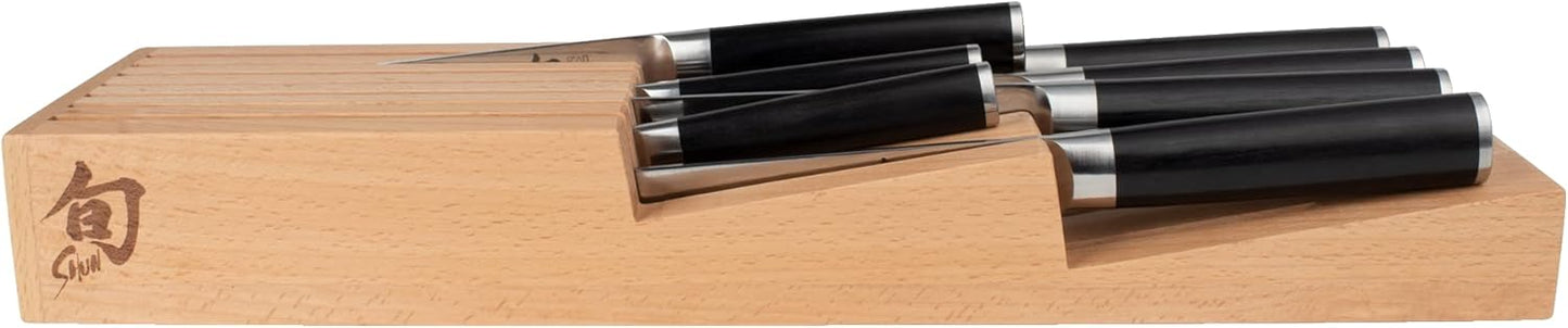 Drawer Knife Tray, 7 Slot Wooden Knife Holder, Genuine Beechwood, Kitchen Storage for Professional and Home Chefs
