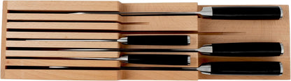 Drawer Knife Tray, 7 Slot Wooden Knife Holder, Genuine Beechwood, Kitchen Storage for Professional and Home Chefs