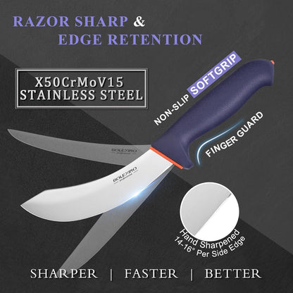 3 PCS Butcher Knife Set, Professional Meat Cutting Knives | Non-slip grip, 7" butcher & 6" skinning & boning,Ergonomic, less tired,Professional, precise cuts,X50CrMoV15 stainless steel.