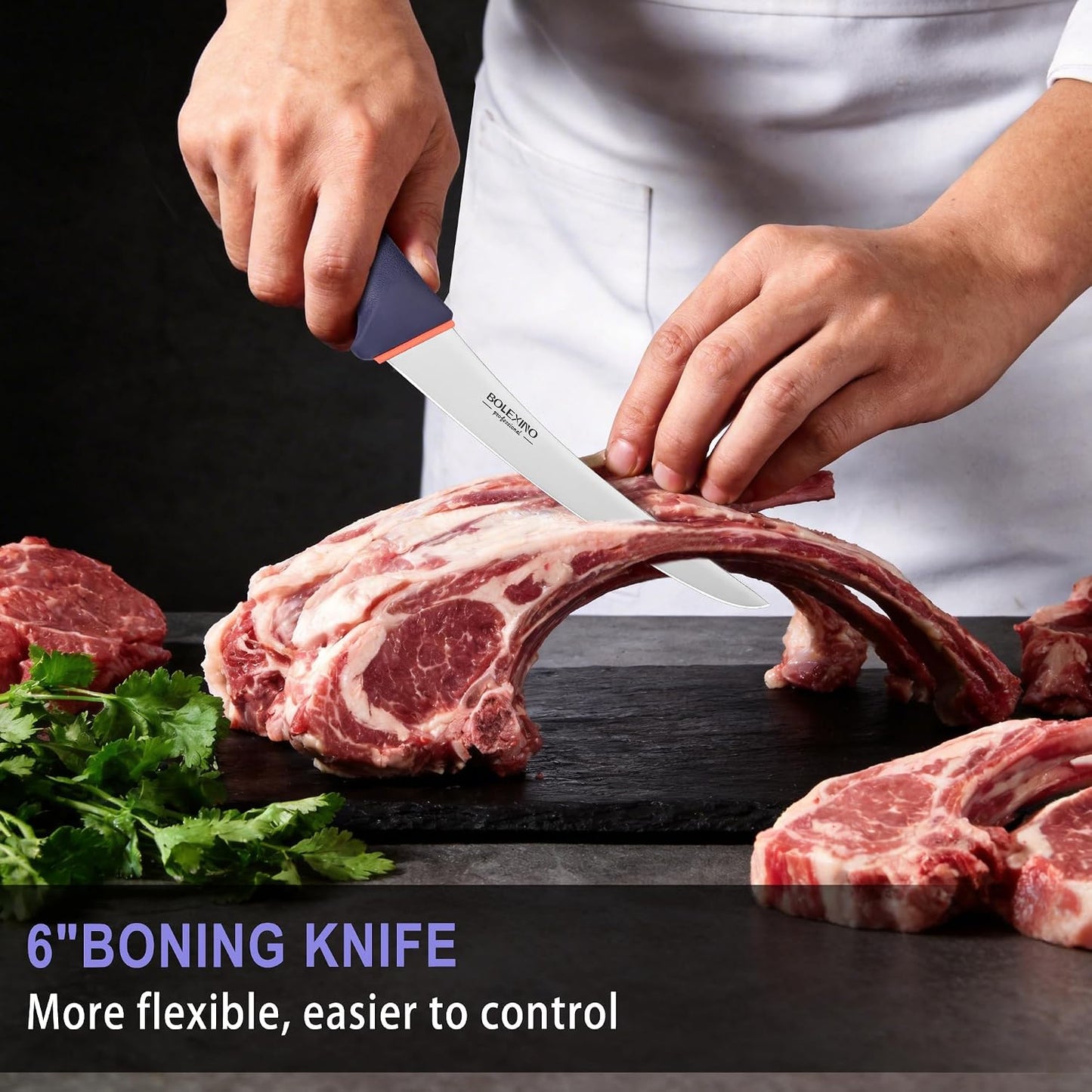 3 PCS Butcher Knife Set, Professional Meat Cutting Knives | Non-slip grip, 7" butcher & 6" skinning & boning,Ergonomic, less tired,Professional, precise cuts,X50CrMoV15 stainless steel.
