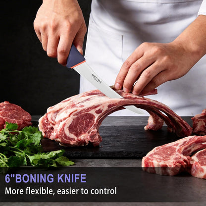 3 PCS Butcher Knife Set, Professional Meat Cutting Knives | Non-slip grip, 7" butcher & 6" skinning & boning,Ergonomic, less tired,Professional, precise cuts,X50CrMoV15 stainless steel.