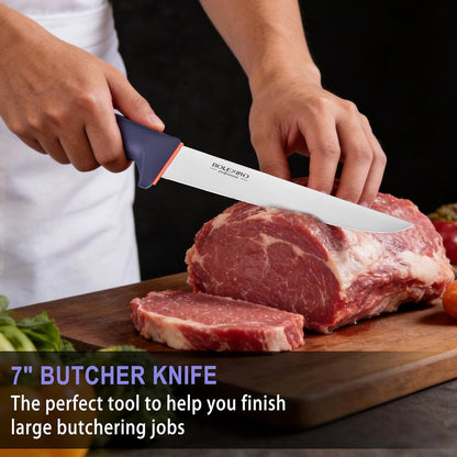 3 PCS Butcher Knife Set, Professional Meat Cutting Knives | Non-slip grip, 7" butcher & 6" skinning & boning,Ergonomic, less tired,Professional, precise cuts,X50CrMoV15 stainless steel.